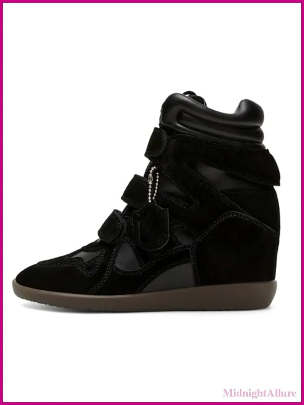 Hidden Wedge Sneakers Women High Top Faux Suede Platform Triple Strappy Casual